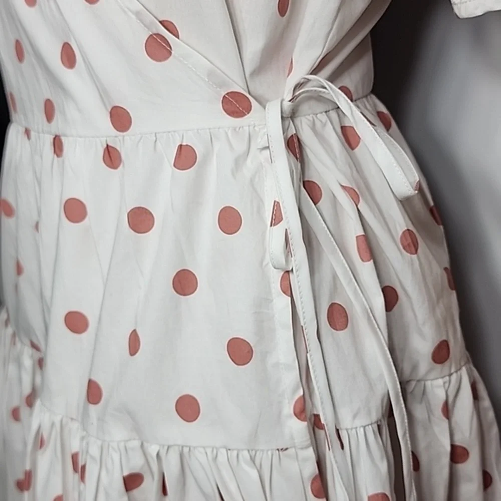 J.Crew White Rose Polka Dot Short Puff-Sleeve‎ Cotton Poplin Mini Wrap Dress XS